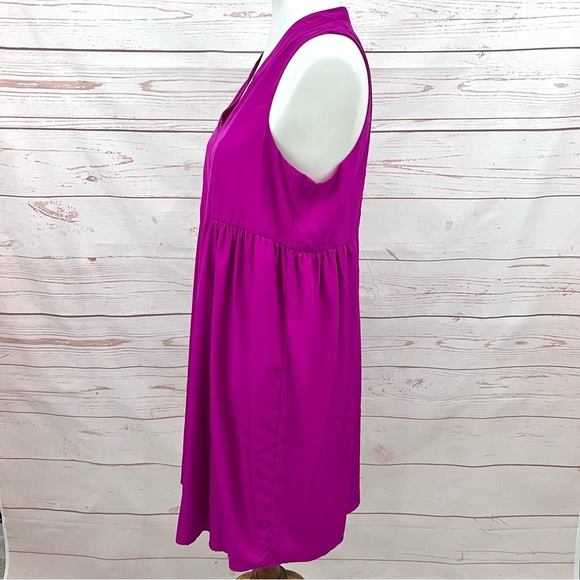 Amanda Uprichard x Le Tote Split Neck Magenta Fuchsia Maternity Babydoll Dress - Picture 4 of 13